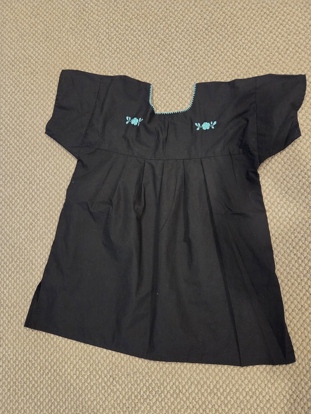 Nativa Black/Turquoise Cotton Embroidered Mexixan Shirt Top Sz XL - Picture 2 of 6